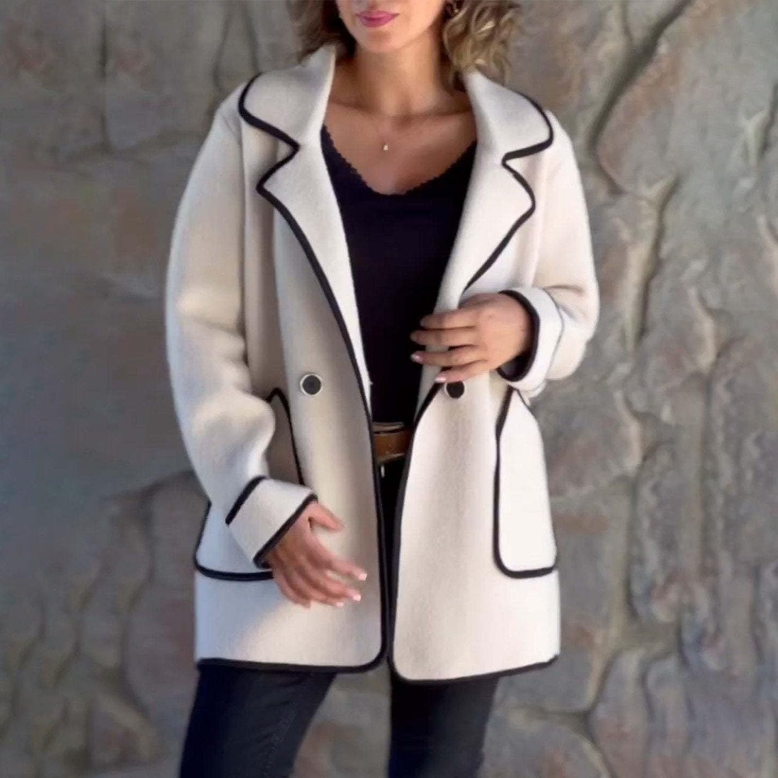 Damen Tweed Blazer Weiß Strickblazer Kurzblazer Samtblazer Business Outfit Womens Jacket Sweatblazer Sakko Weiss Jackett Trachtenblazer Übergangsjacke Kurzmantel Elegantes