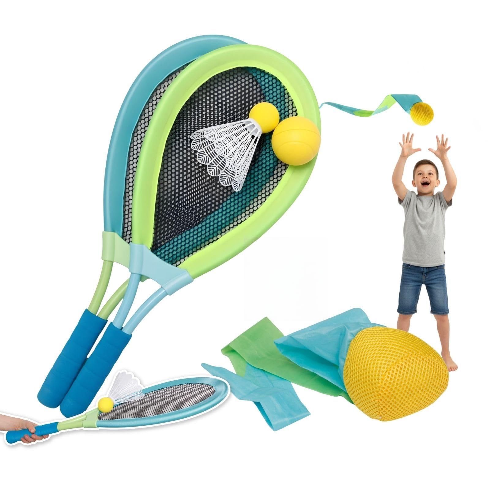 alldoro 68781 Outdoor Set - XL Federball, Soft Tennis & Schweifball, 2 Rückschlagspiele mit XL-Schläger & Kometenball, für Garten & Strand, ab 5 Jahre