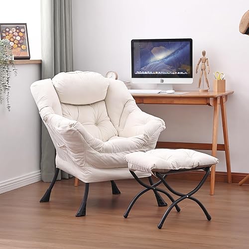 Miniatura 2 de Silla Lazy y otomana, silla de descanso grande con reposabrazos y un bolsillo lateral, moderno sofá tapizado de ocio con reposapiés para dormitorio,