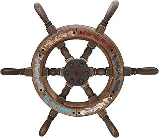 Veclotch Nautical Wall Decor Wooden Ship Wheel Rustic Vintage Boat Steering Wheel Hanging Ornament Wall Art for Home Beach Theme Decor