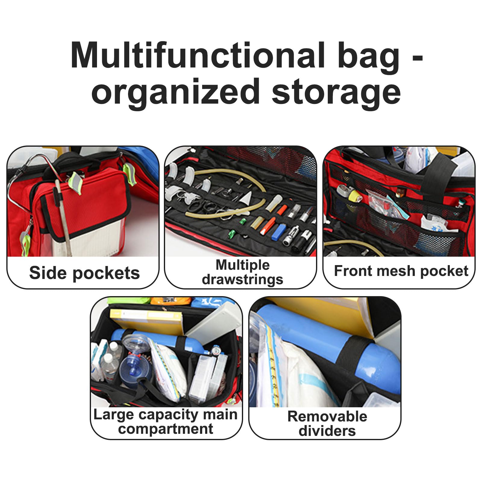 Borsa medica rotabile resistente, organizzatore a ruote per paramedici e infermieri, grande cassa di Oxford 1800D con strisce riflettenti, stoccaggio mobile per kit di emergenza e strumenti di primo s