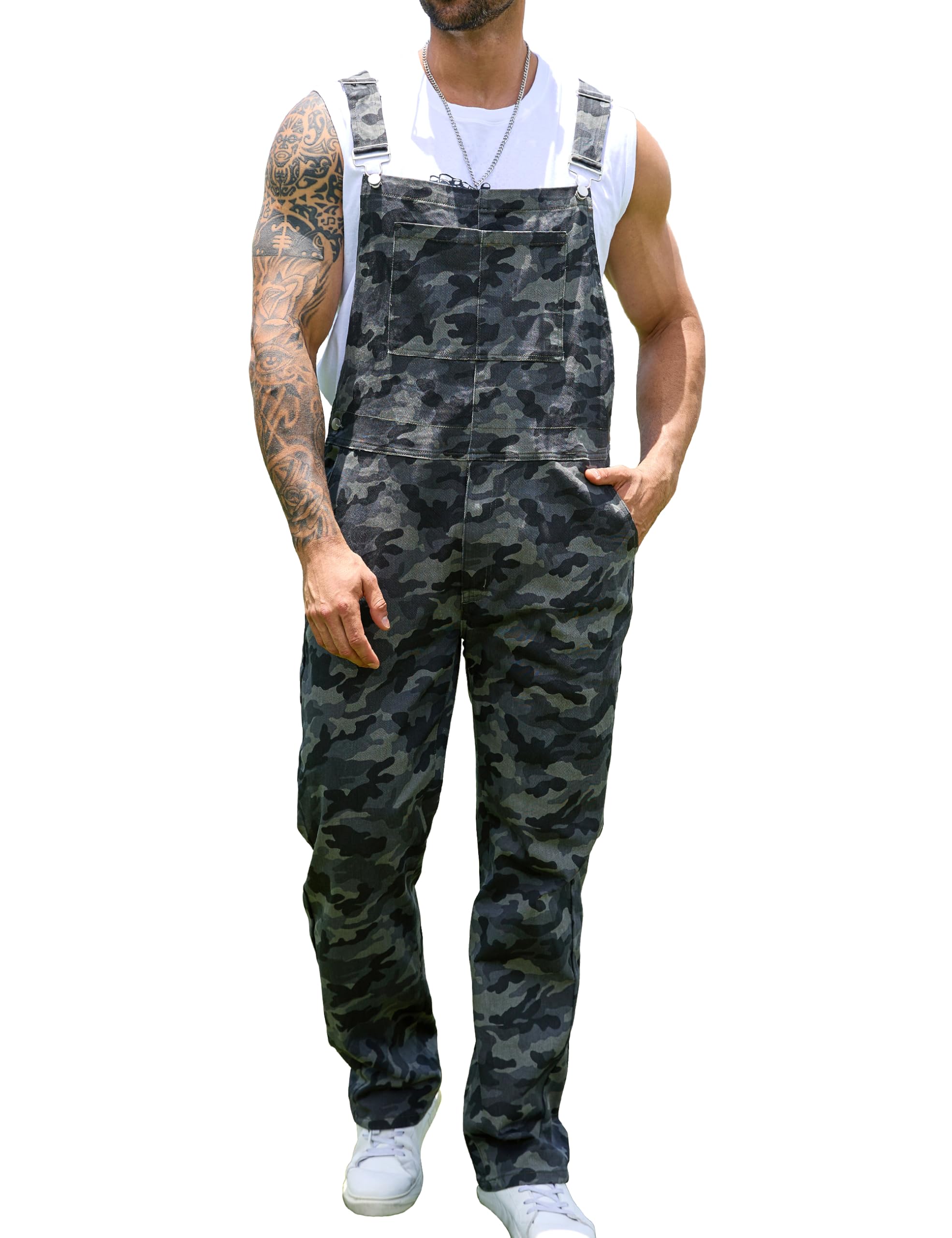 Yuanbang Camo Bibs Overalls for Men Adjustable Straps Work Utility Coveralls Camouflage Jumpsuit