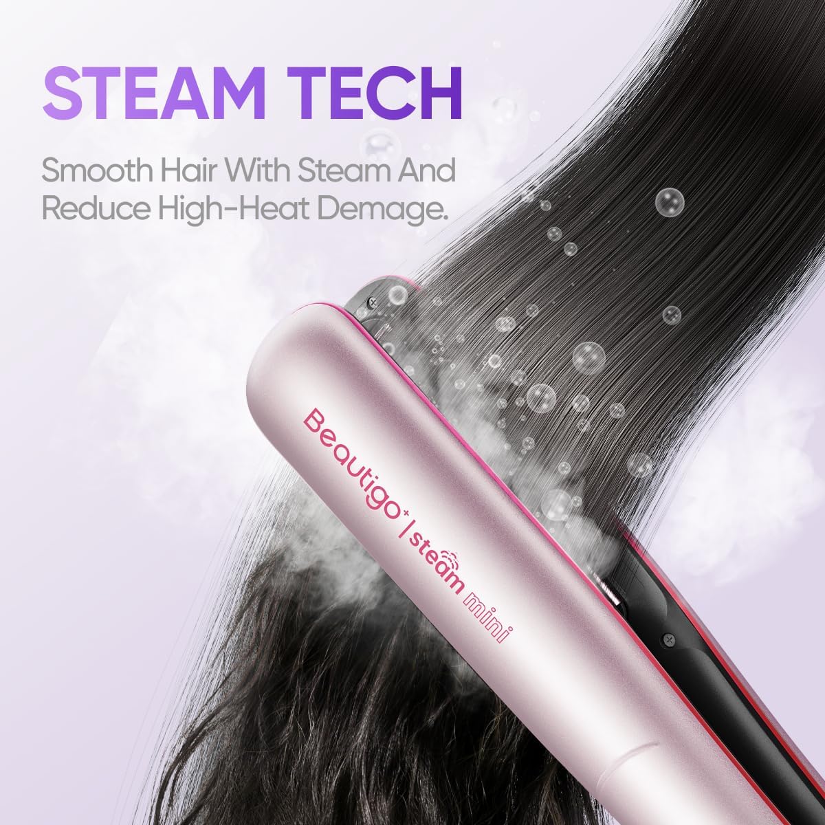 Steam Hair Straightener, Steam Reduces Damage, Nourishes Hair,20s Fast Heating, Gold Rose - Image 4
