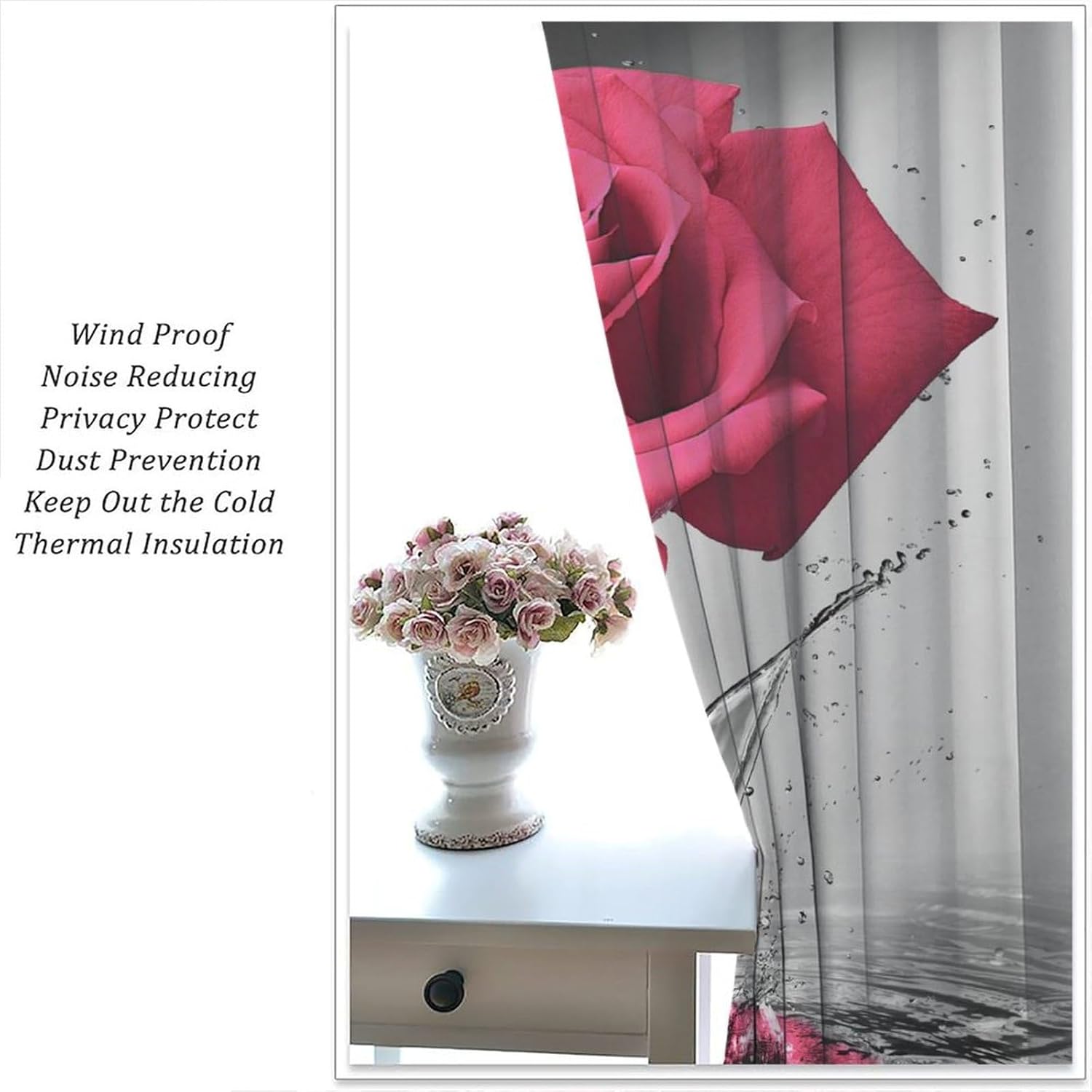 Pink Rose Curtains Blooming Floral Spring Flower Water Reflection Modern Romantic Curtain with Rod Pocket for Bedroom Living Room Home Drapes Window Treatments 2 Panels Set 42" W X 45" L
