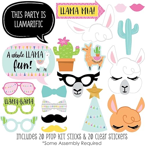 Miniatura 2 de Big Dot of Happiness Whole Llama Fun - Kit de accesorios para cabina de fotos para baby shower o fiesta de cumpleaños, 20 unidades