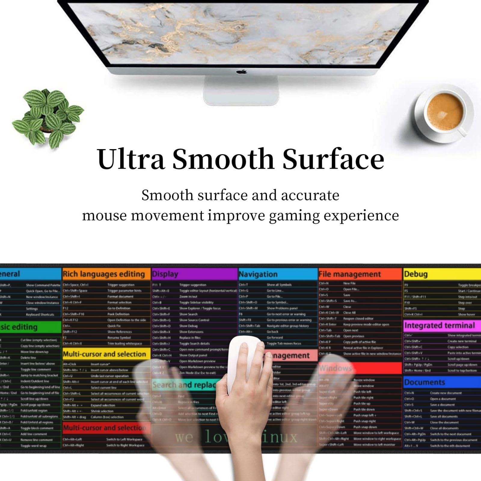 Linux Commands Line Programmer Programming Cybersecurity Hacker Atajos Teclas Atajos Hoja de Trucos Teclado Gaming Mouse Pad Mousepad Escritorio Alfombrilla de Escritorio Enorme Suela de Goma