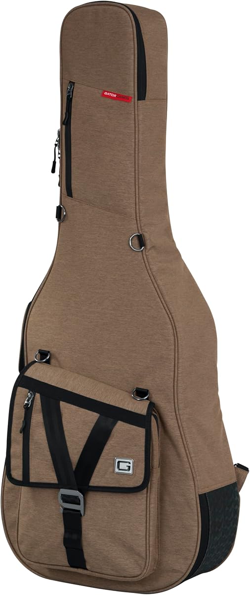 Cases Transit Series Lightweight Acoustic Guitar Gig Bag with Back Pack Straps and Rubberized Base, Tan Exterior (GT-ACOUSTIC-TAN)