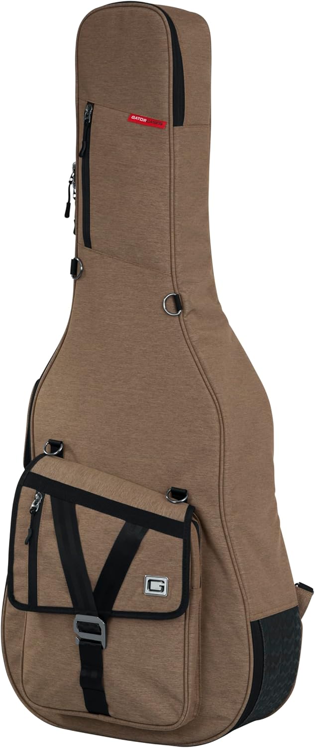 Gator Cases Transit Series Lightweight Acoustic Guitar Gig Bag with Back Pack Straps and Rubberized Base, Tan Exterior (GT-ACOUSTIC-TAN)