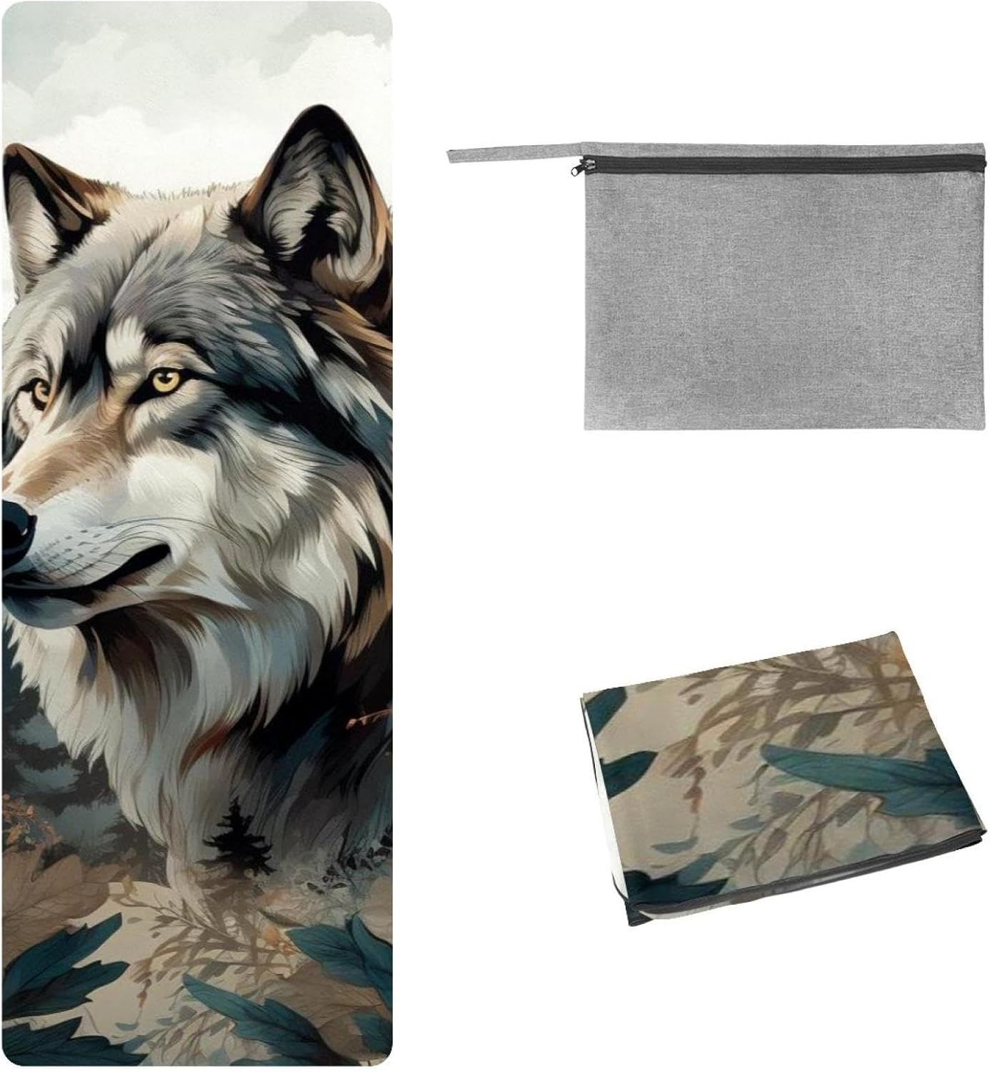 Yoga Towel, Wolf Animal Print Non Slip Sweat Absorbent Hot Yoga Mat Towel for Hot Yoga, Pilates and Fitness - 72.8" x 26.8"