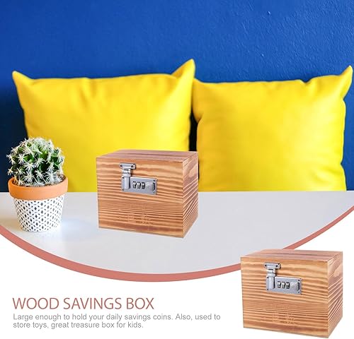 Miniatura 3 de VOSAREA Alcancía de madera, caja de ahorro de dinero con cerradura codificada, caja de sugerencias con bloqueo para buzón de correo, urna de ahorro,