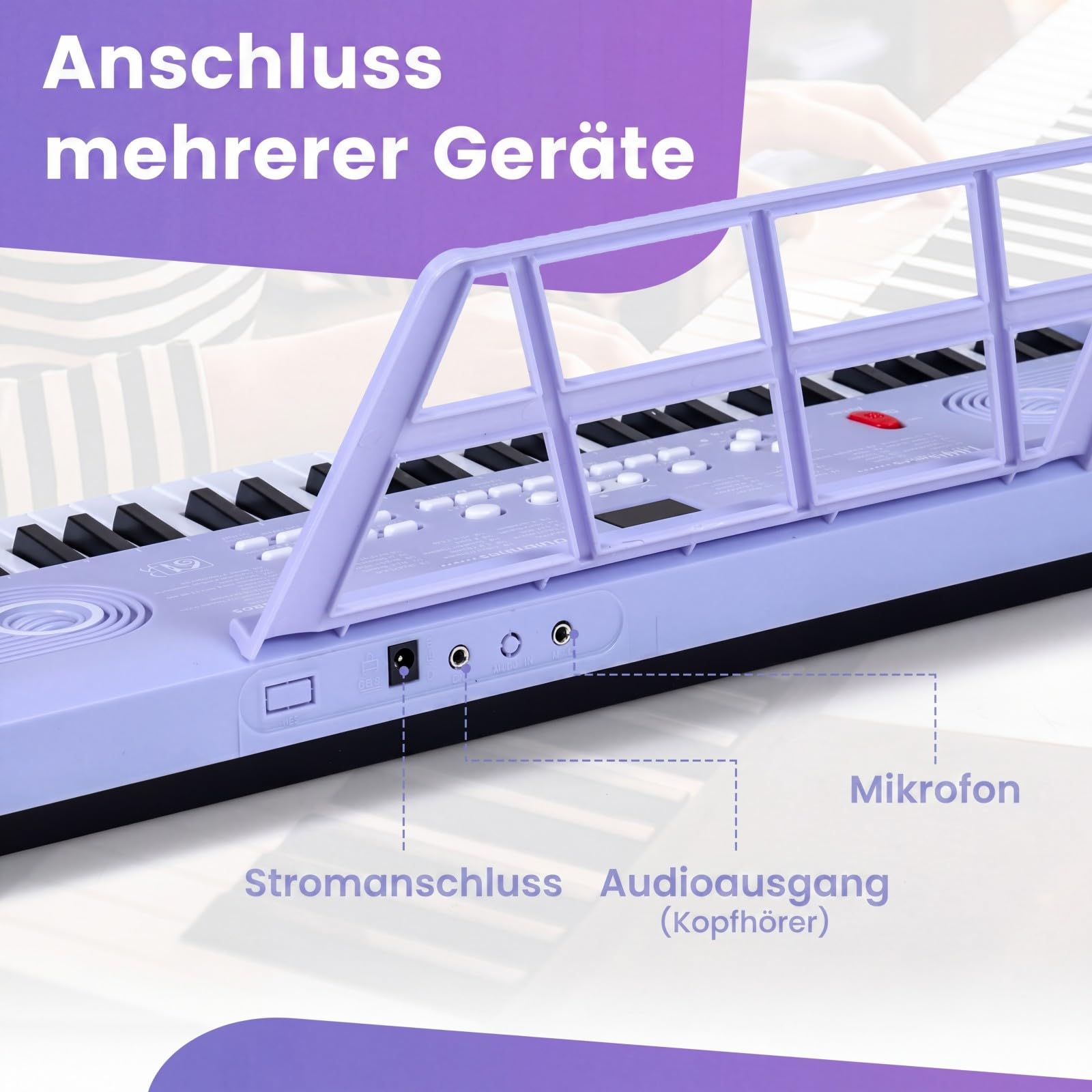 COSTWAY Keyboard Piano 61 Tasten, Digital Piano mit Ständer & Mikrofon & Tragetasche, E-Piano für Einsteiger, Klavier für Kinder Jungen (Lila)
