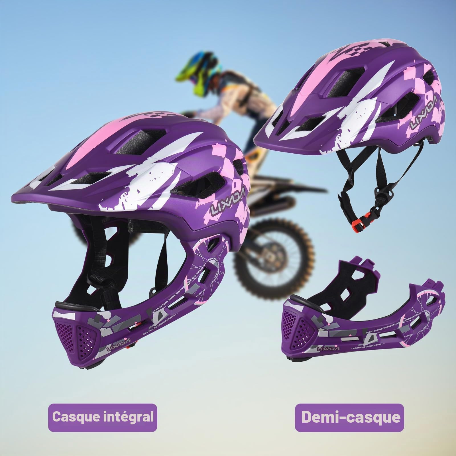 Lixada Casque de vélo pour Enfants Casque intégral Amovible Casque de vélo réglable pour Enfants Cyclisme
