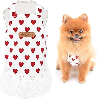 SMALLLEE_LUCKY_STORE Cute Love Hearts Pet Cotton Strap Dress for Small Dog Cat Girls Puppy Ruffled Skirt Lightweight Yorkie Chihuahua Summer Clothes,Red,S