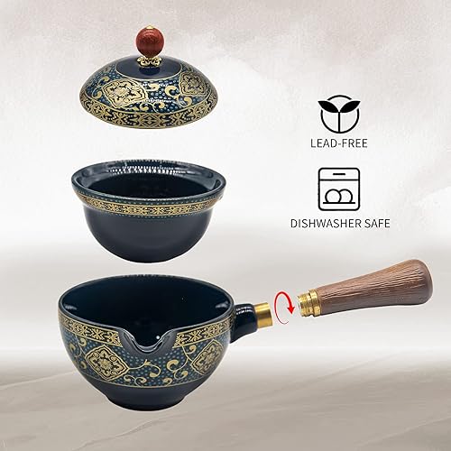 Miniatura 8 de LURRIER Juego de té chino de gongfu de porcelana, juego de tetera portátil con máquina de té de rotación 360 e infusor, bolsa de regalo portátil