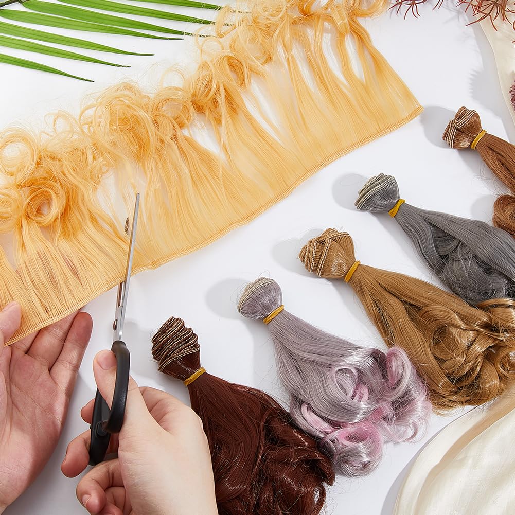 DICOSMETIC 6Pcs Doll Hair Wig 15cm Curly Short Doll Hair High Temperature Fiber Dolls Hairs Weft Extensions Dark Color Faux Hairs Replacement for Dolls Making Kits Arts Supplies - Image 3