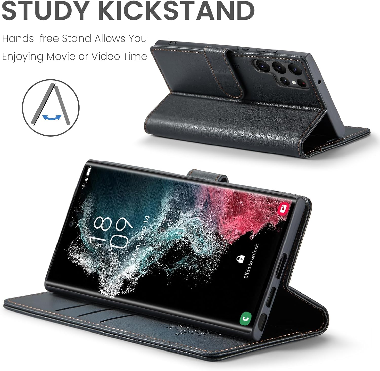 Wallet Case for Samsung Galaxy S22 Ultra, RFID Blocking Credit Card Holder, PU Leather Folio Flip Kickstand Protective Shockproof Cover for Samsung S22 Ultra (Black) - Image 4