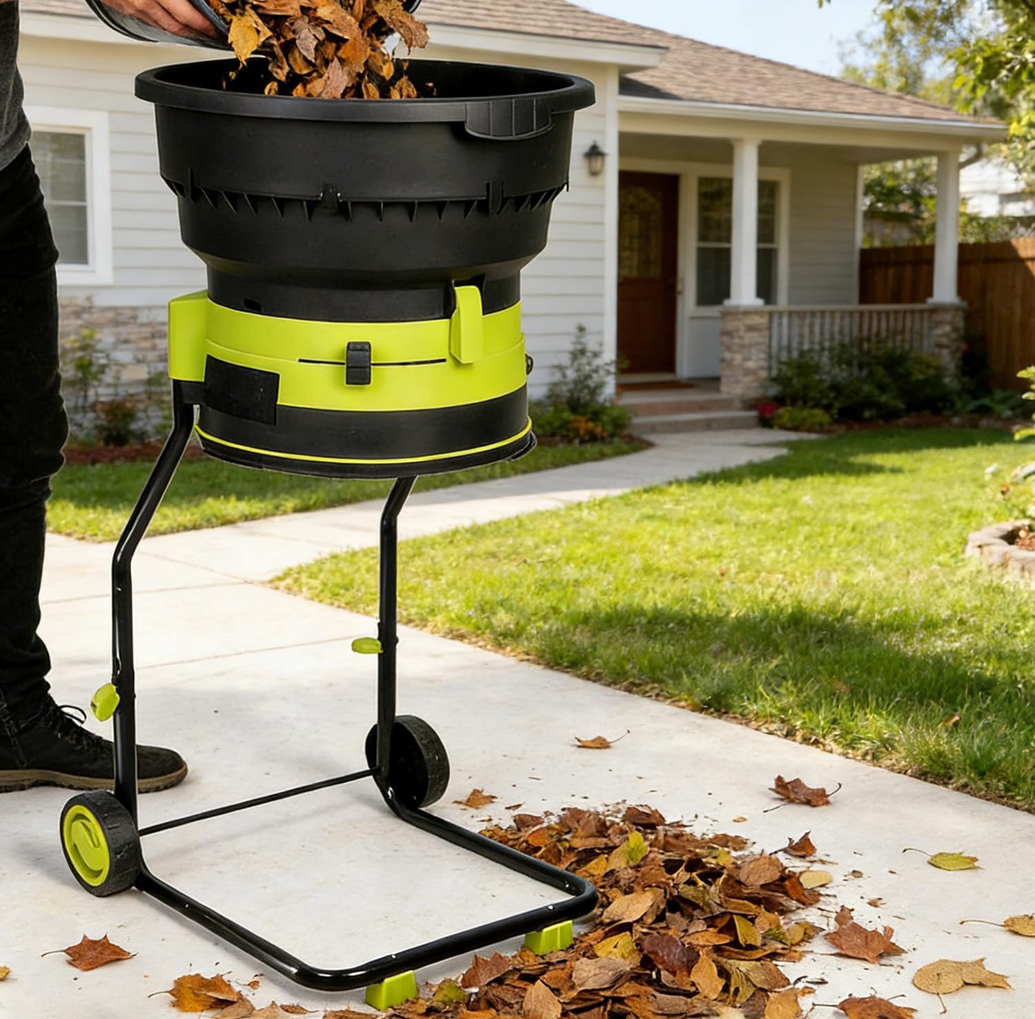 Trituradora de Jardín de 2500W,Trituradora Eléctrica de Ramas, Diámetro máximo de Entrada de alimentación 54 cm, Reducción de 17:1, Trituradora de Jardín 20m-Powercord