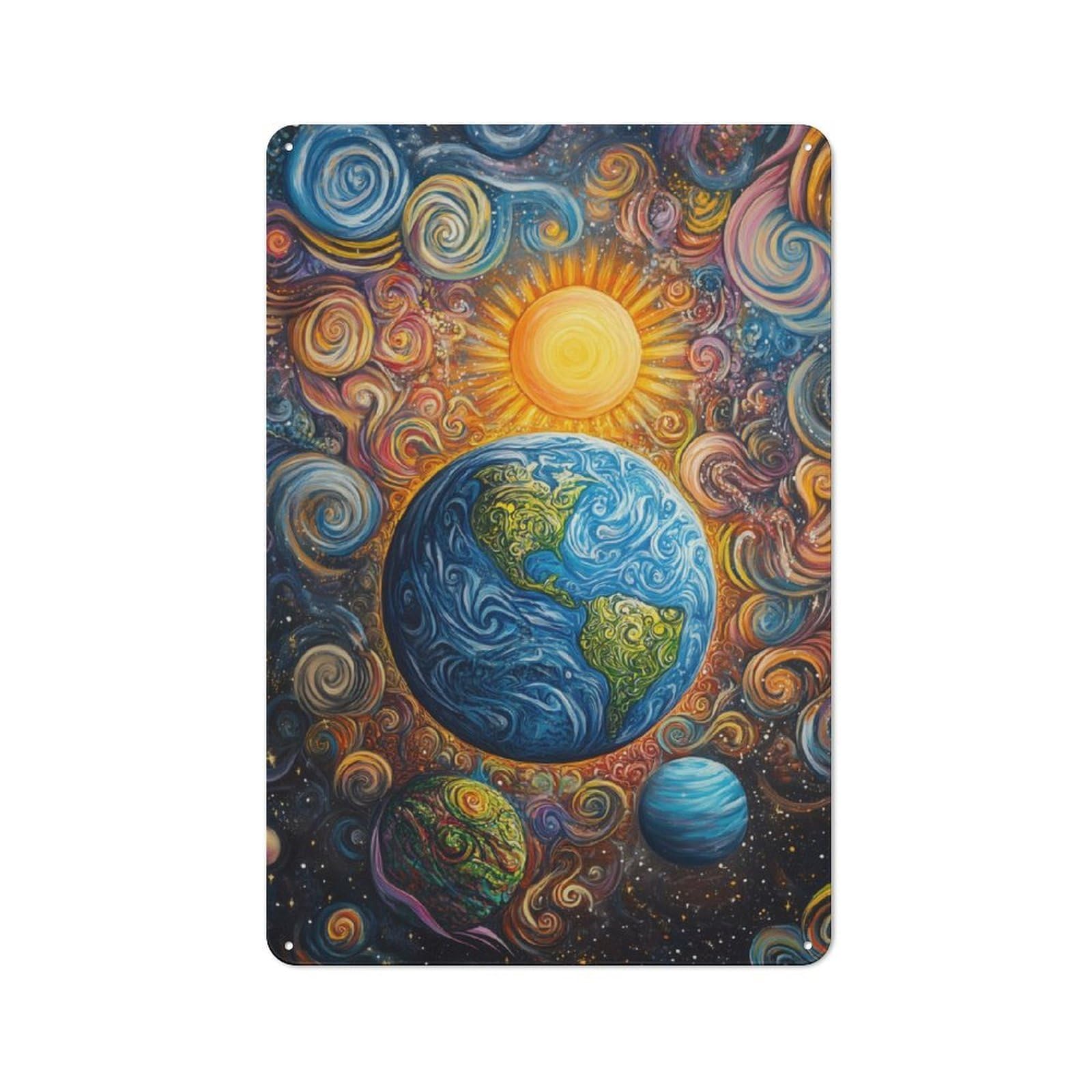Junmoney Whimsical Cosmic Painting Shed Style Metal Wall Decor 30X20cm, Tin Sign For Conservatory, Home Bar Or Utility Room