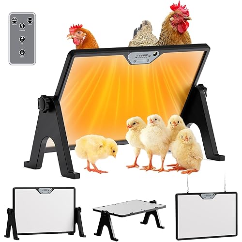 Brooder Plate for Chicks with Temp Control and Display,Dual-Sided Chicken Coop Heater with Remote,Timer Function & Cycle Work,Adjustable Angle,Safe Heater Plate for Ducks Quail Poultry Warm,13"x17"