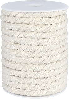 jijAcraft 8mm x 65ft 3-Ply Nautical Cotton Rope - Natural White Macrame Cord for Crafts, Clothesline, Plant Hangers & Pet Toys