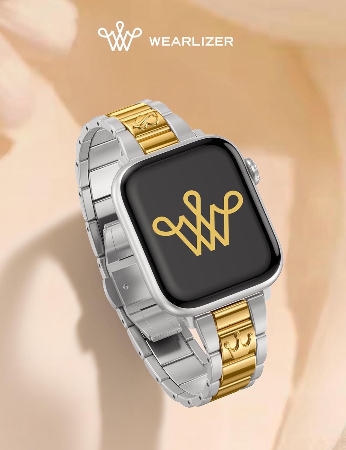 Wearlizer Compatible with Apple Watch Bands for Women 41/40/38/44/45/46/49/42mm, Dressy Metal Strap Designer Stainless Steel Gold Silver Bracelet for iWatch Series 11 10 9 8 7 6 5 4 3 SE/Ultra 3 2 1 - Image 4