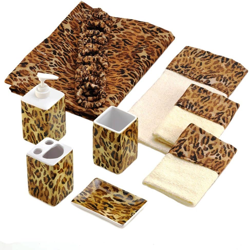 Leopard Print Bathroom Accessories Set Bath Ensemble
