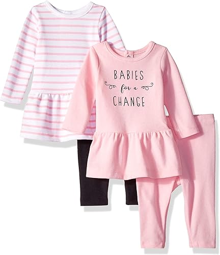 Miniatura 1 de Hanes- Ultimate Baby Flexy Set de 2 vestidos de manga larga con 2 leggings para niña.