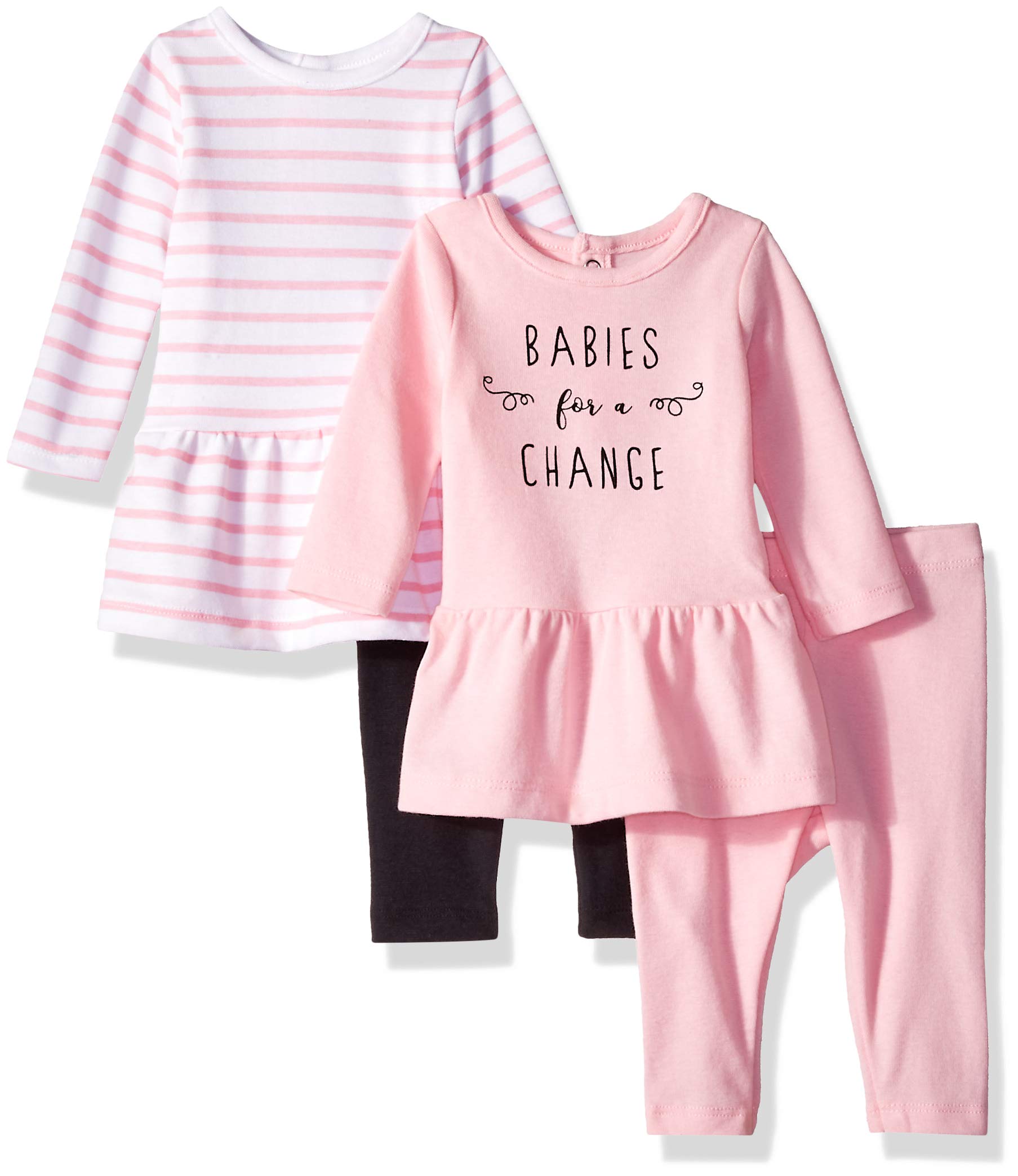 Hanes baby girls Ultimate Flexy Dress - 2 Long Sleeve Dresses With Leggings Layette Set, Pink Stripes, 0-6 Months US