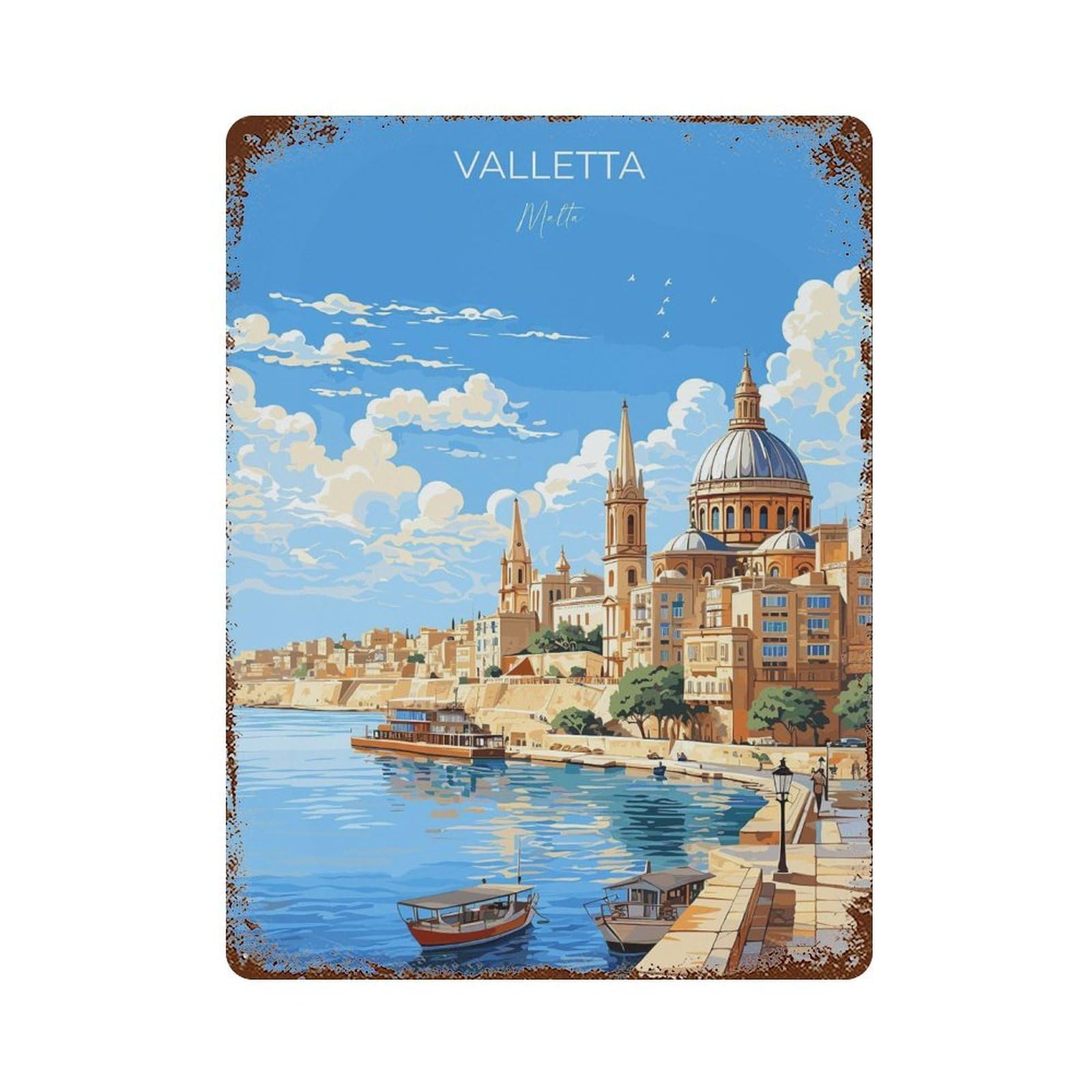 xiaoxiaoshen Valletta Travel of Malta Lovers Gift Wall Decor Art Metal Tin Poster Modern Home Decor Art Home Bar Shop Decorations Vintage Sign 40x30cm