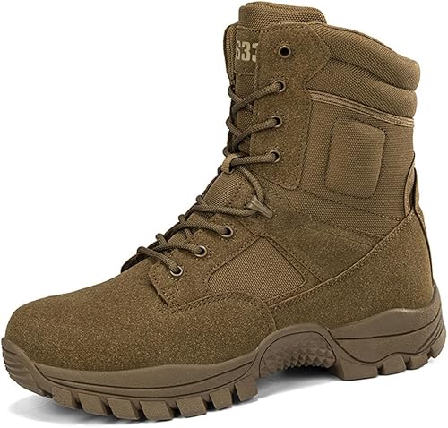 Kervaky Botas tácticas para hombre, cremallera lateral, fáciles de llevar, al aire libre, trabajo, botas militares, botas tácticas para hombres