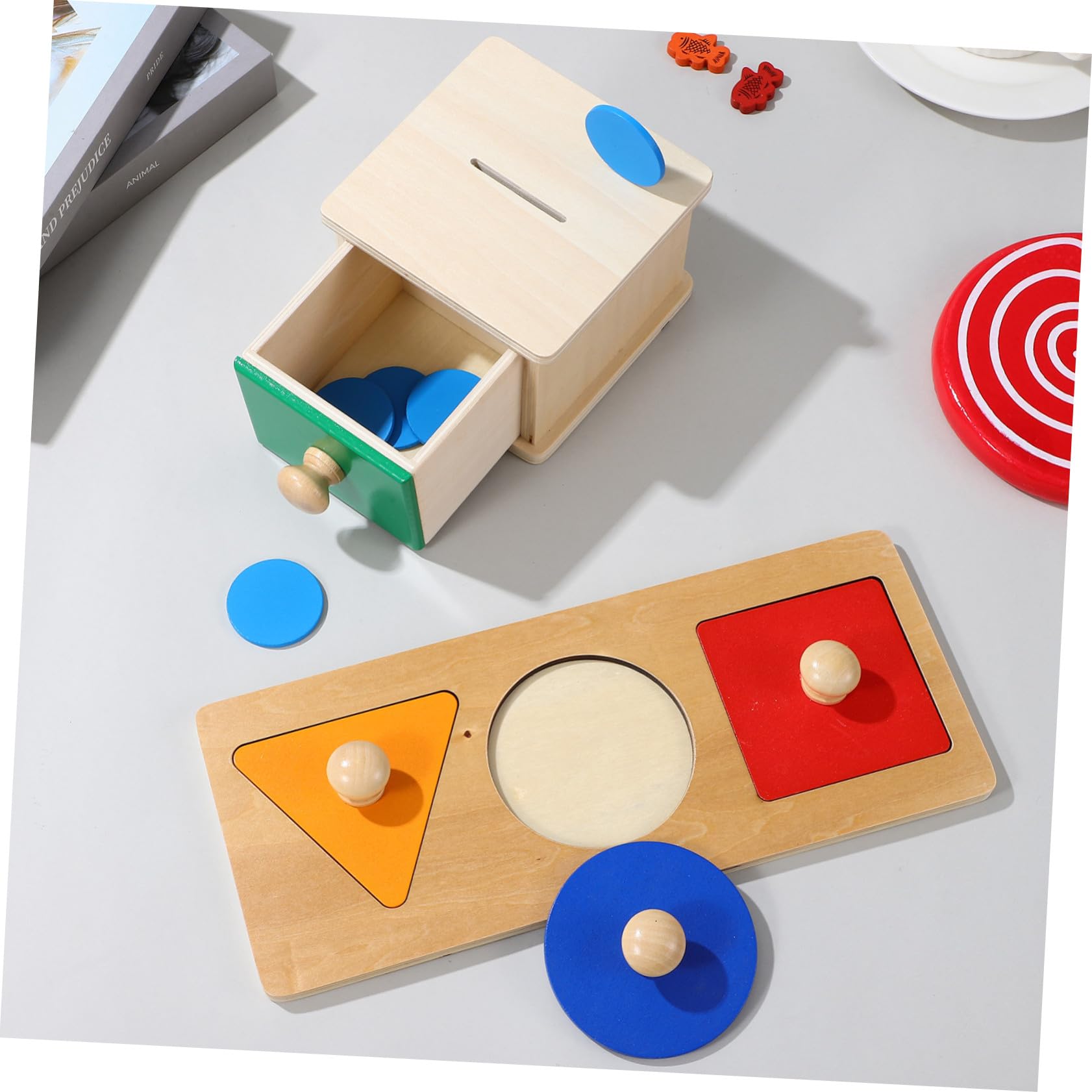 2juego Panel de Caja de Monedas Juguetes de Bloques de Madera Rompecabezas Educativos Primera Infancia para Clasificación y Bloques Casa o Escuela