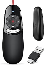 Presentation Clicker w Laser Pointer Presenter Clicker w Hyperlink Volume Control, 2.4GHz PPT Clicker on Laptop Computer, Presentation Remote Clicker for Office Classroom