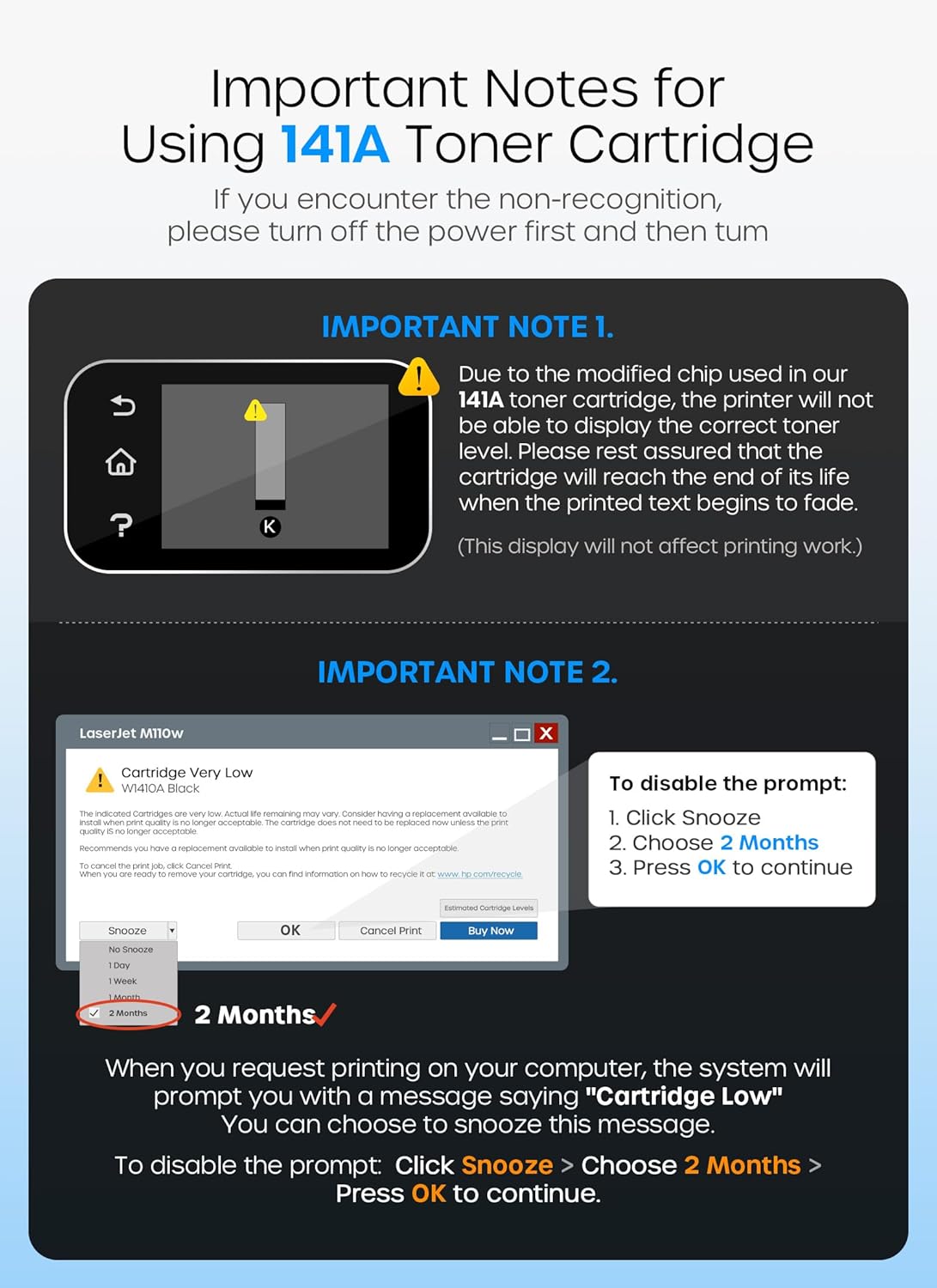 141A Toner Cartridge with Chip, High Yield Replacement for HP 141A W1410A 141X W1410X Black Toner Cartridge, Compatible with LaserJet Pro M110w MFP M139w M140w Printers(2 Black)