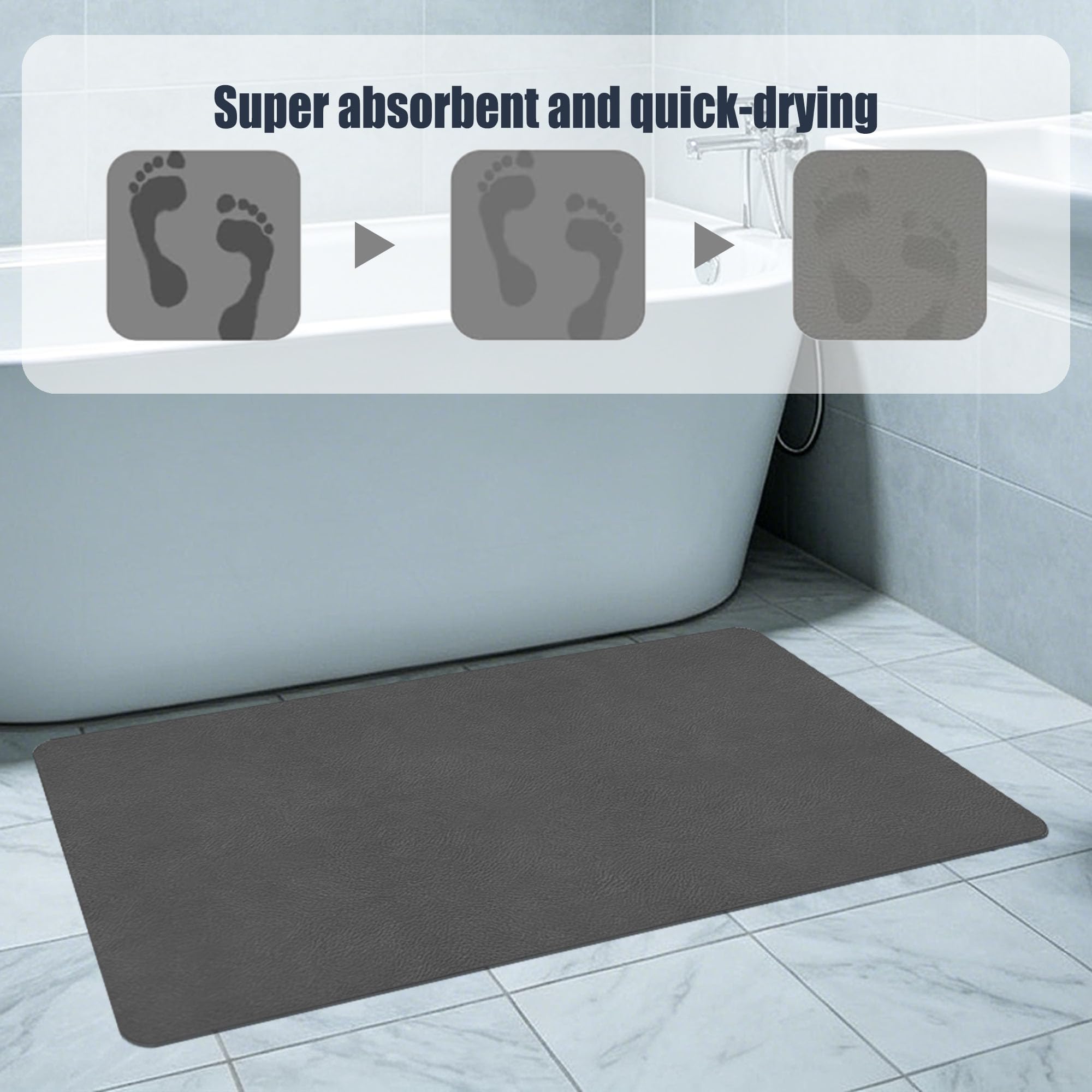 Alfombra Diatomita Baño 105 x 105 cm Rápido Secado Alfombrilla de Baño de Piedra de Diatomita Antideslizante y Antihumedad para Bañera, Ducha, Cuarto de y Cocina, Gris Oscuro