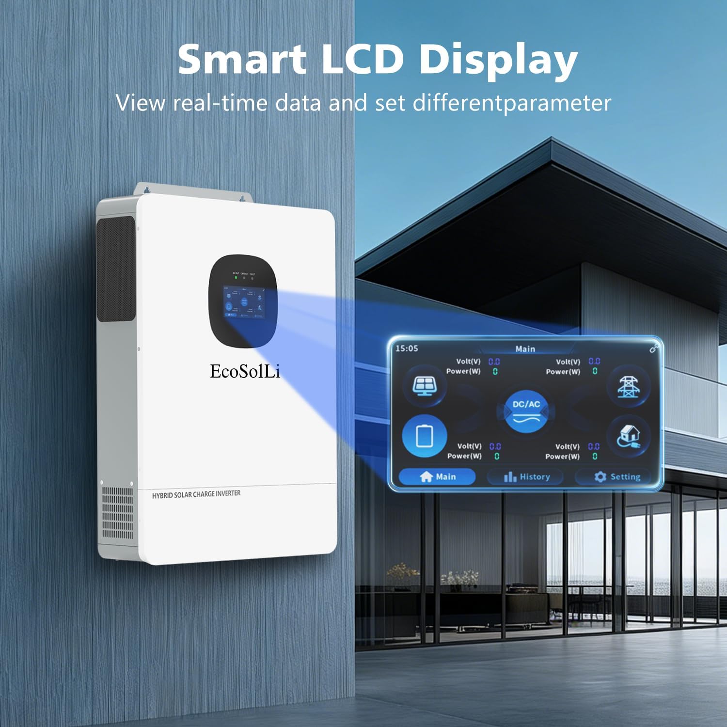 10000W Hybrid Solar Inverter，48V DC to 110V/240V(settable) AC Split Phase Solar Inverter,UL1741, Pure Sine Wave Inverter Built-in 2 MPPTs Max 220A Battery Max. 6 Parallel for Home, RVs, Lead Acid/Li