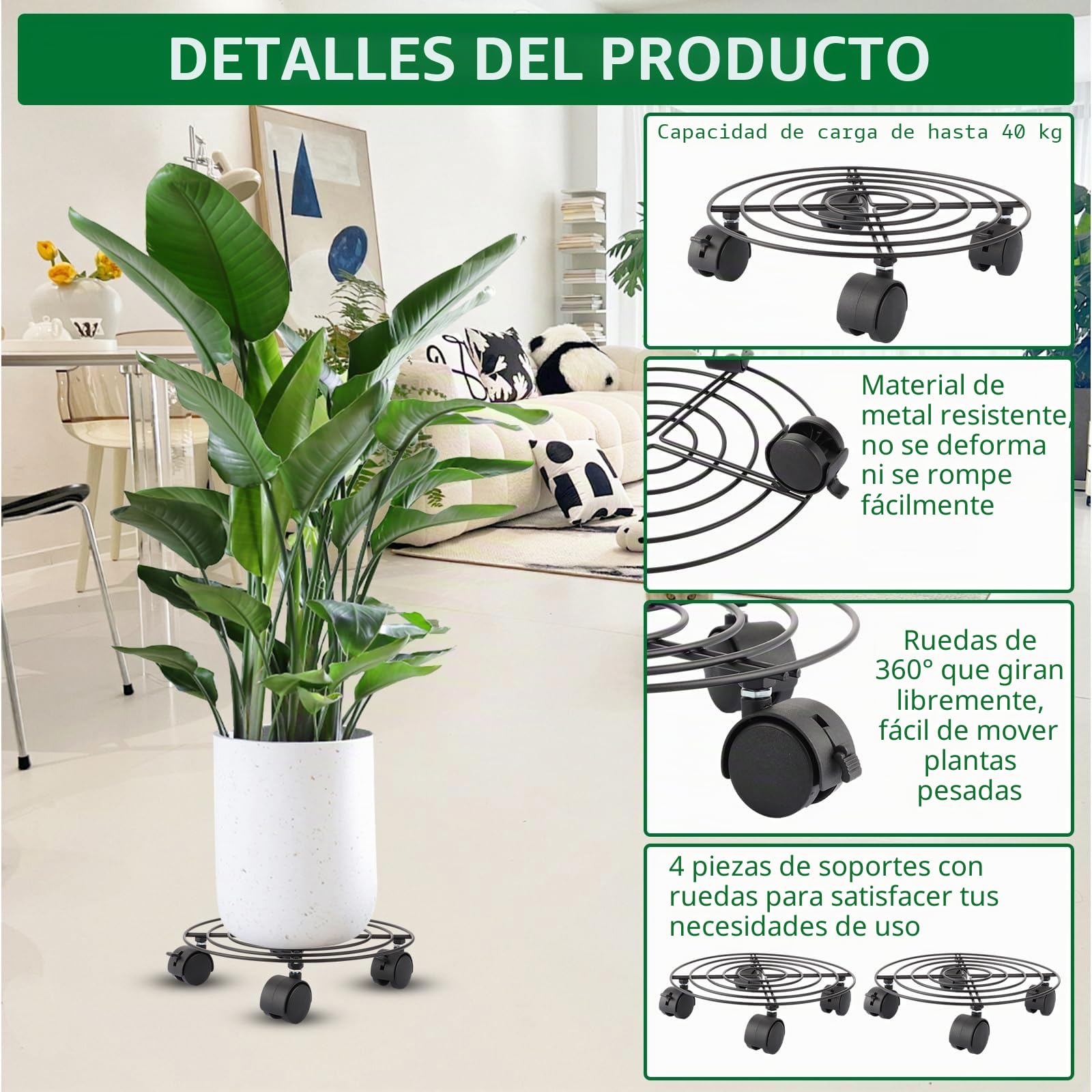 4 ruedas redondas para plantas, de metal, 27 cm, para exteriores, resistentes a la intemperie, posavasos con ruedas, para verduras, plantas en maceta, objetos pesados