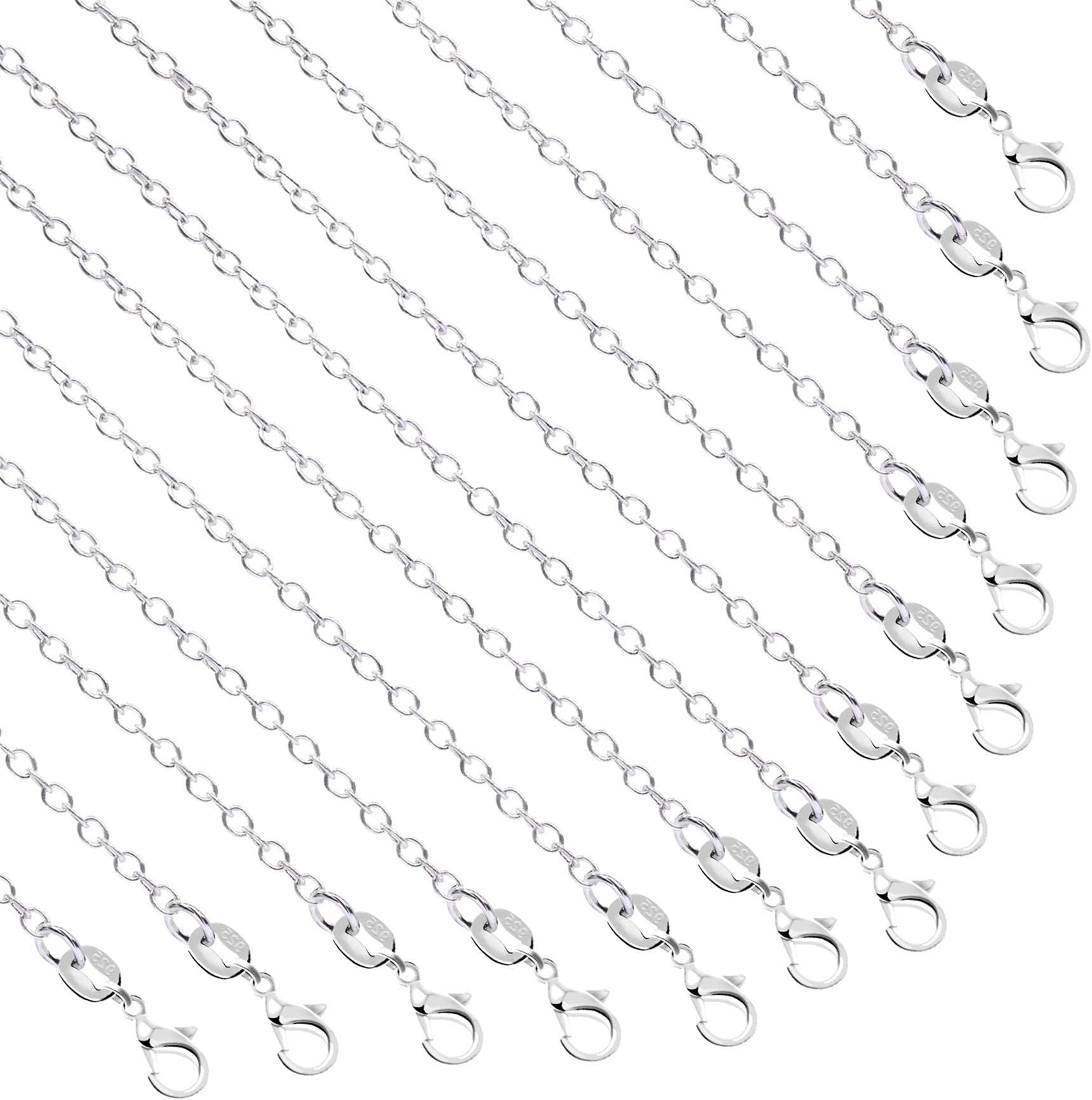 50 Pack Silver Plated Necklace Chains Bulk, Cable Chain Pack for Jewellery Making