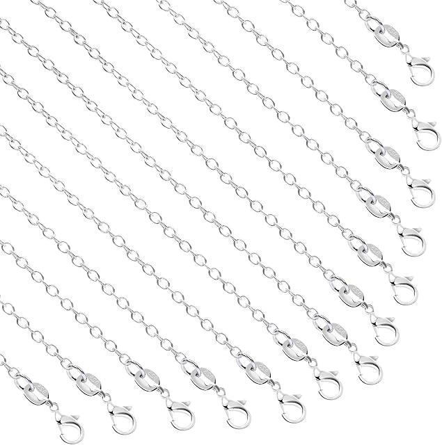 50 Pack Necklace Chains Bulk Silver Plated Cable Chain Pack for Jewellery Making 18 Inches