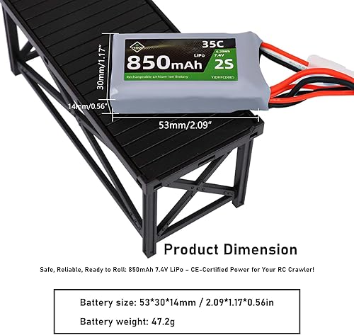 Miniatura 8 de Batería Lipo de 7.4V 2S 35C 850mAh recargable Lipo batería JST y MJ y PH2.0 y MX2.0 conector de enchufe con cargador USB para SCX24 CR18P FCX18
