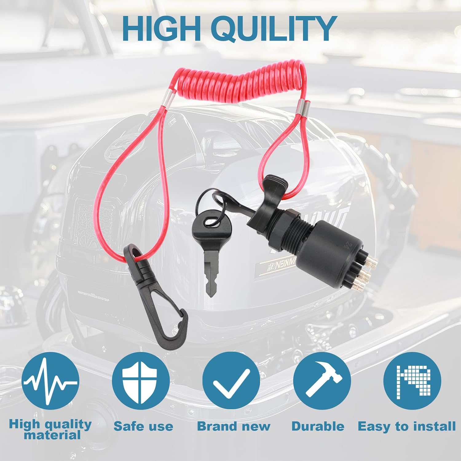 5005801 Boat Ignition Switch Key Assembly with Safety Lanyard Fits for Johnson Evinrude OMC 40-200HP ETEC Controls Outboard Motor 175974