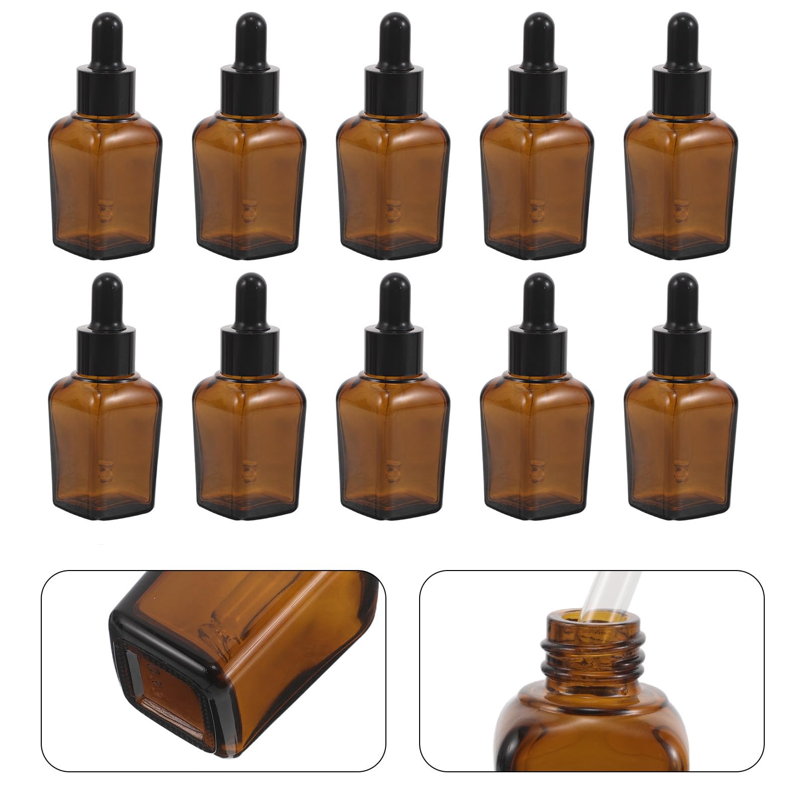 Didiseaon 20 Stück Braune Glas Öltropfflaschen 20ml mit Feiner Pipette Quadratisch Lichtschützend und Platzsparend für Professionelle Hautpflege und Aromatherapie Proben