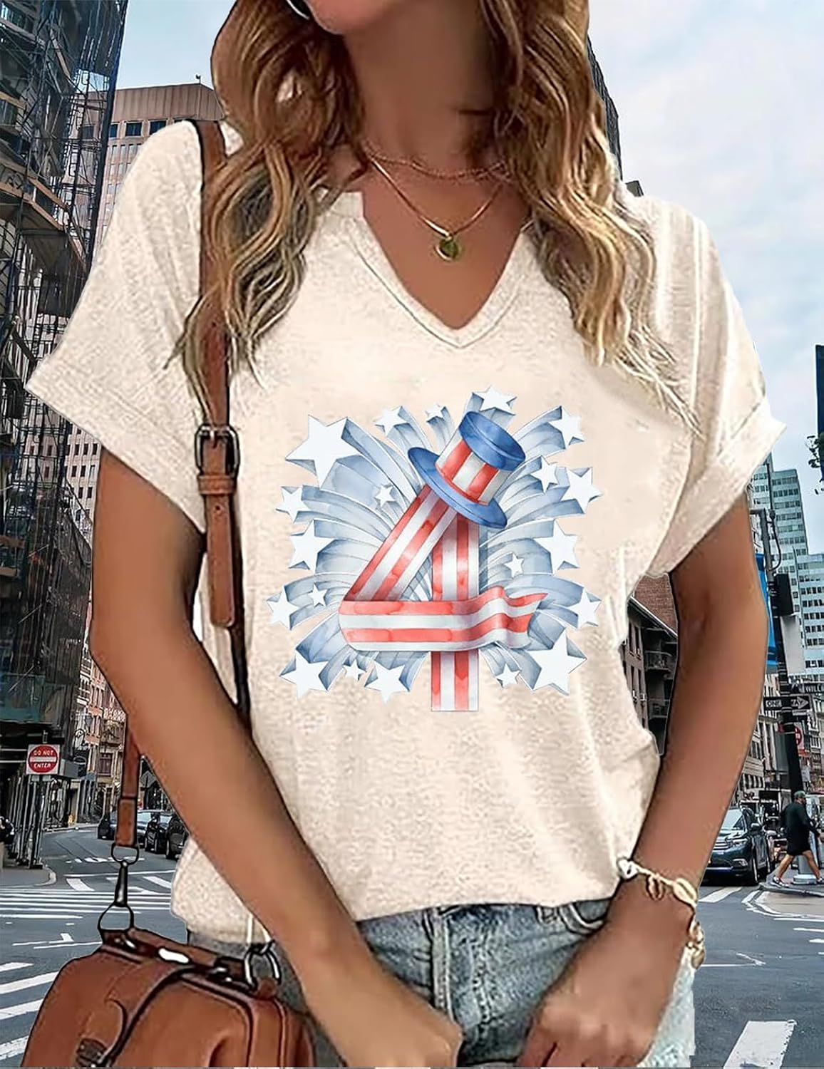 Women V-Neck American Flag T Shirts USA 4th of July T-Shirt Patriotic Shirt Stars and Stripes Tees - Image 2