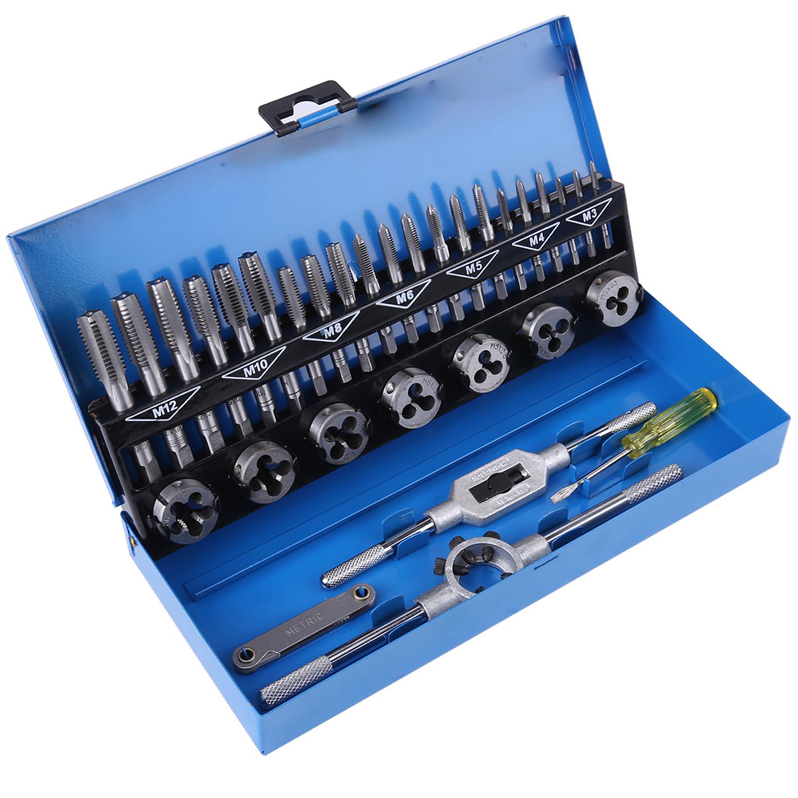 HEEPDD Juego de Machos de Roscar y Matrices, Acero de Aleación, Incluye 21 Machos de Roscar y 7 Matrices para Trabajar Metales, Ideal para Vehículos Maquinaria