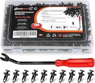 moveland 200PCS 8mm UTV ATV Fender Push Clips with Fastener Removal Tool, Nylon Body Rivets Fasteners Clips Compatible with Polaris Ranger RZR Can Am Kawasaki Teryx Honda Suzuki Sportsman