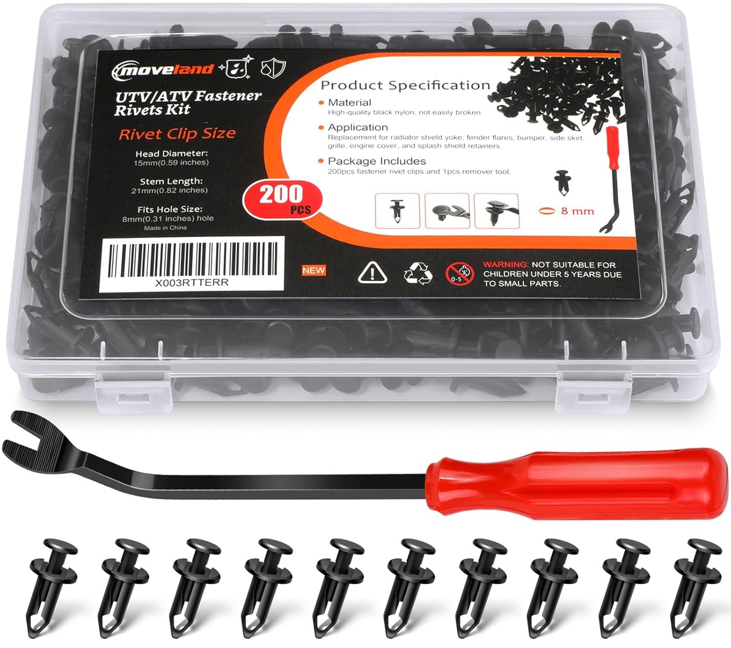 moveland 200PCS 8mm UTV ATV Fender Push Clips with Fastener Removal Tool, Nylon Body Rivets Fasteners Clips Compatible with Polaris Ranger RZR Can Am Kawasaki Teryx Honda Suzuki Sportsman moveland 200PCS 8mm UTV ATV Fender Push Clips with Fastener Removal Tool, Nylon Body Rivets Fasteners Clips Compatible with Polaris Ranger RZR Can Am Kawasaki Teryx Honda Suzuki Sportsman