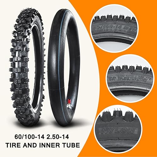 Miniatura 6 de Trasero 80100-12 3.00-12 Delantero 60100-14 2.50-14 Neumático y tubo interior para 110cc 125cc CRF70 CRF110 KLX110 TTR90 PW80 RM60 RM65 TaoTao DB14