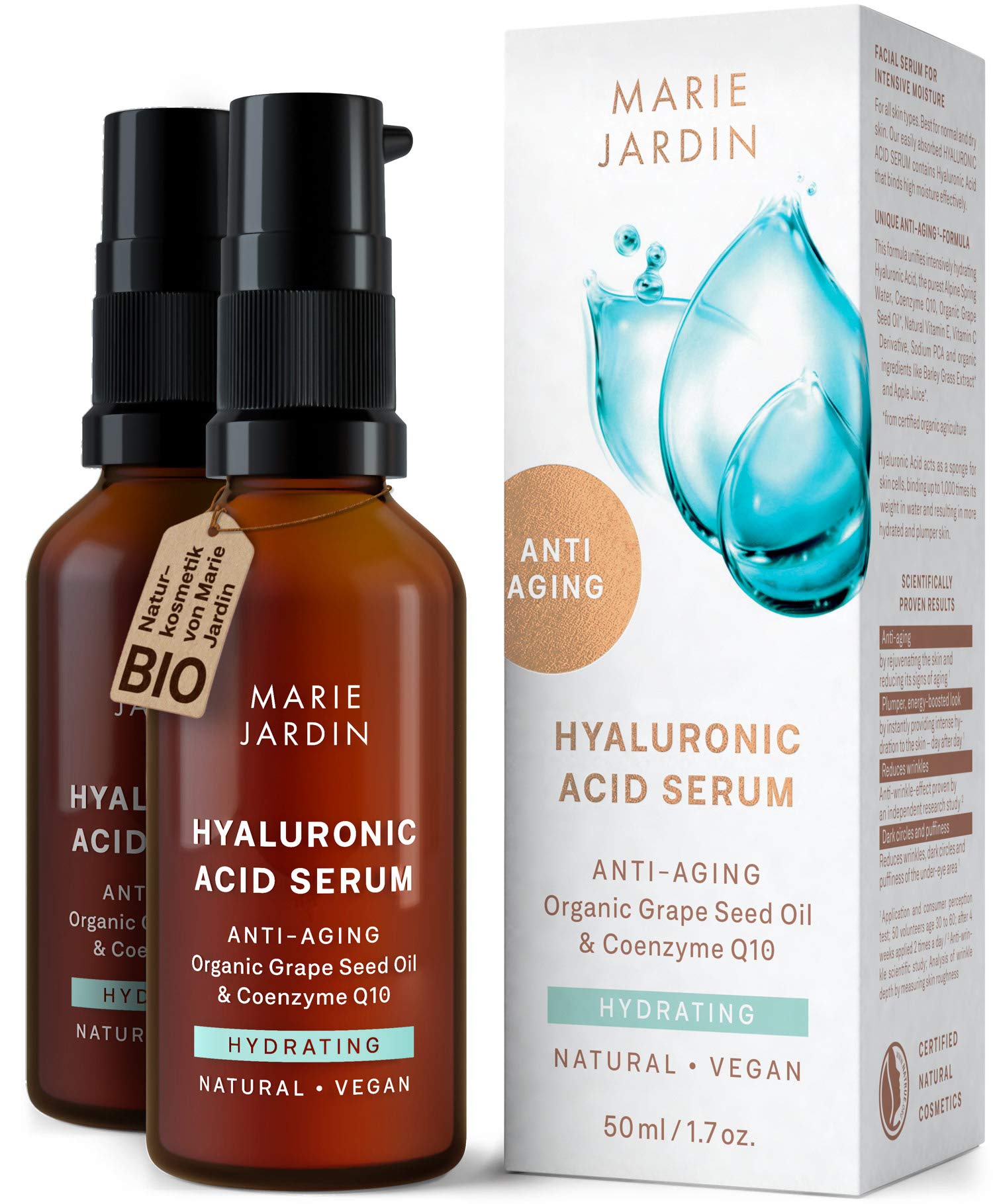 Siero ialuronico con vitamina C e Q10, ad alto dosaggio, 100 ml, con complesso anti-invecchiamento a 5 volte, base per trucco, confezione doppia da 2 x 50 ml, cosmetici naturali vegani biologici