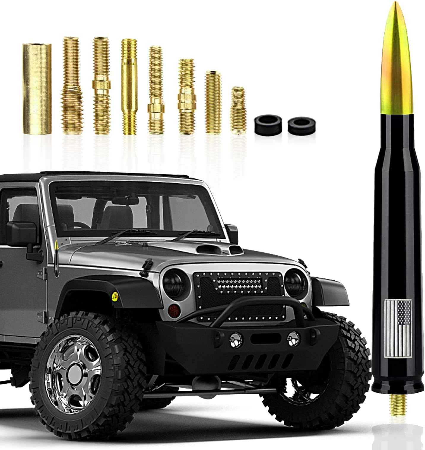 Ajxn 1 PC Car Truck Bullet Antenna, 5.4" Automobile Antenna Mast, Suitable for GM Chevy Silverado 1500 2500 3500 HD Avalanche GMC Sierra 1500 2500 3500 (American Flag Multicolour #110)