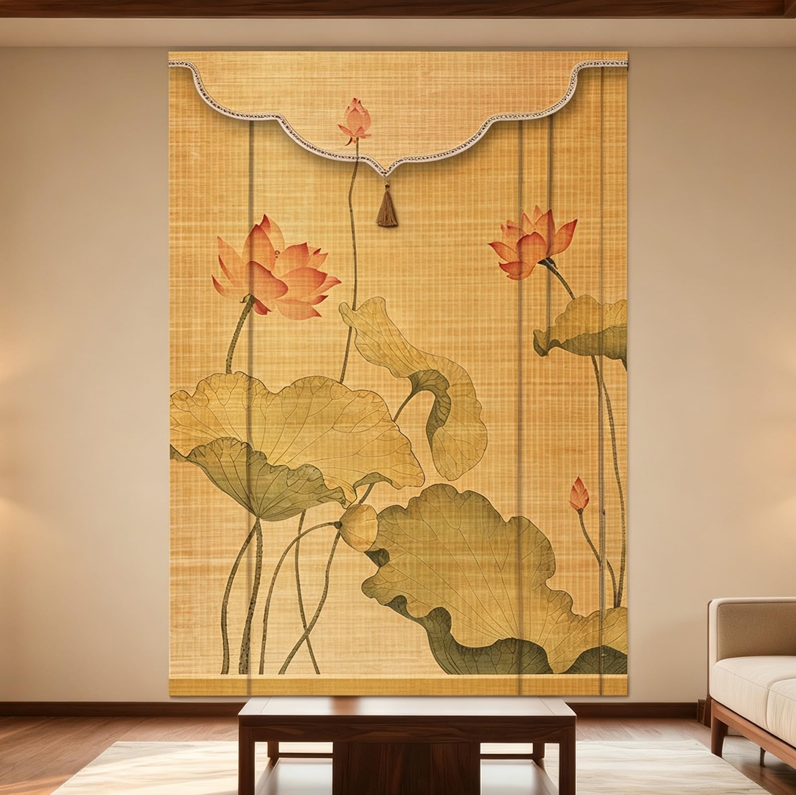 Tenda A Rullo in Bambu Naturale, Tenda Oscurante da Interno, Japanese Zen Style Altezza Regolabile, Tendes A Pacchetto Soggiorno Camera Sala da Te,60 * 183cm / 24 * 72"