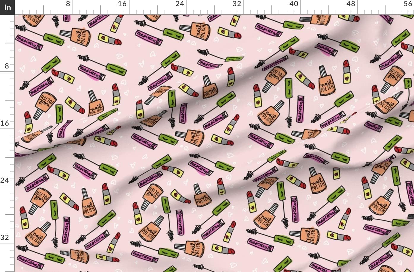 Spoonflower Fabric - All Girl Makeup Girly Girls Lipstick Light Pink Cute Women Printed on Organic Cotton Sateen Fabric by The Yard - Sewing Quilting Apparel Home Decor